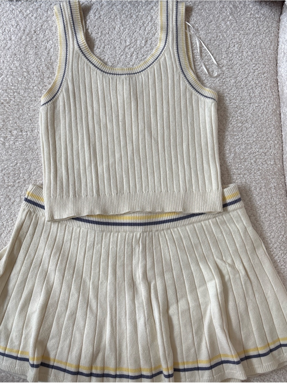 Aeropostale Cream Ribbed Tank and Pleated Skort Set with Yellow and Purple Trim